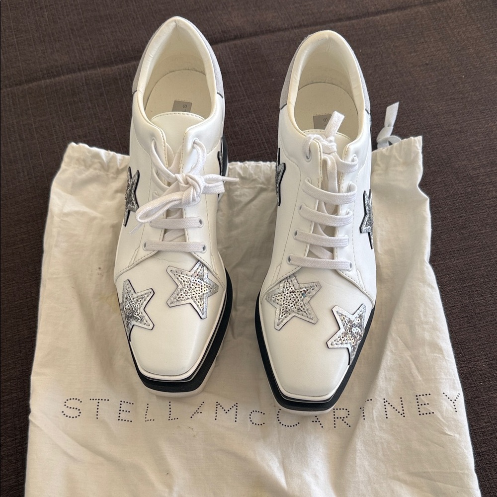 Stella McCartney White Sneakers with Silver Star Accents